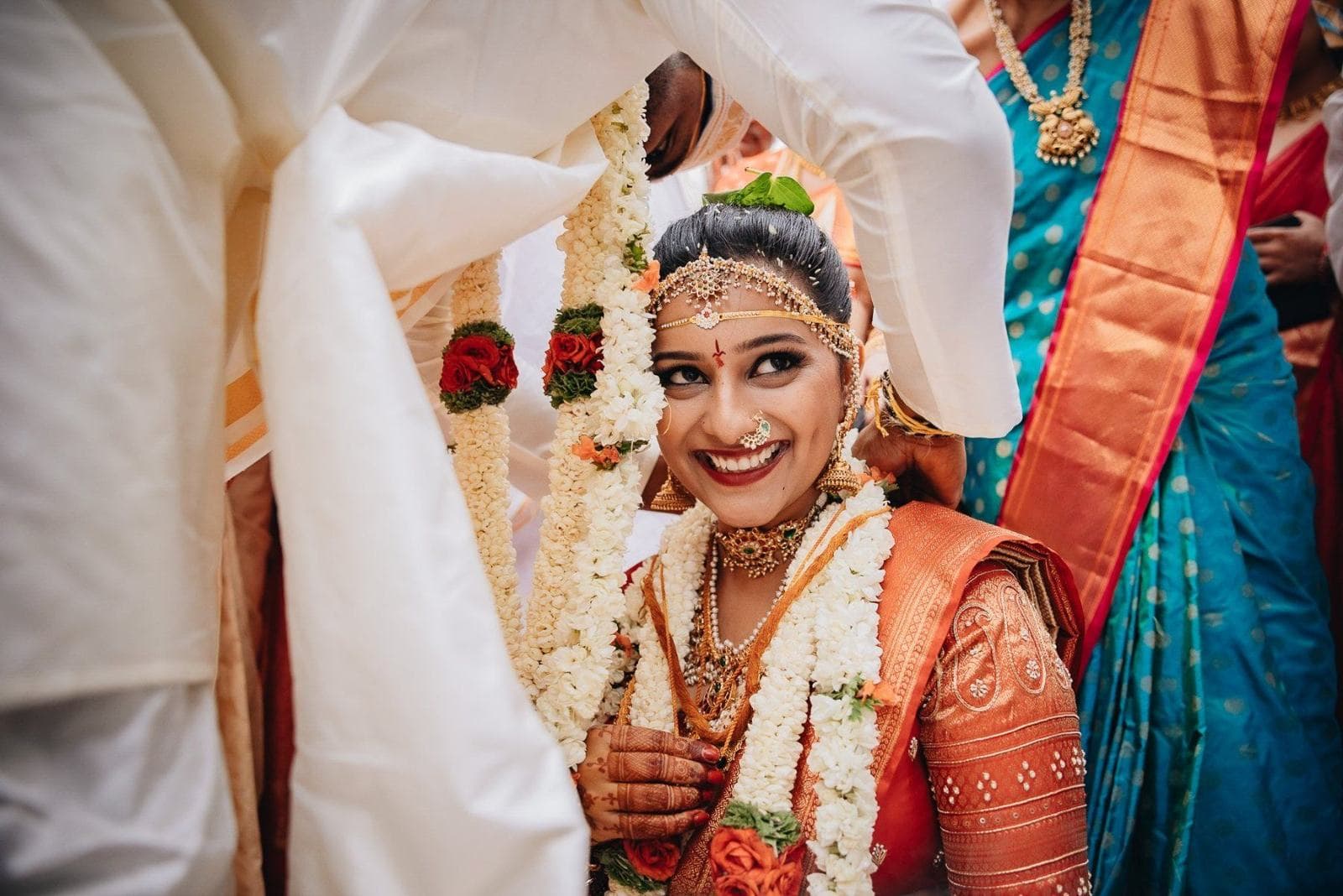 Smiling bride in traditional jewellery